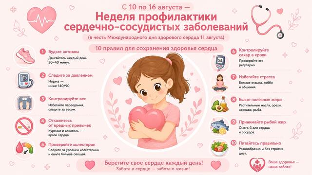 С 10 по 16 августа  - Неделя профилактики сердечно-сосудистых заболеваний